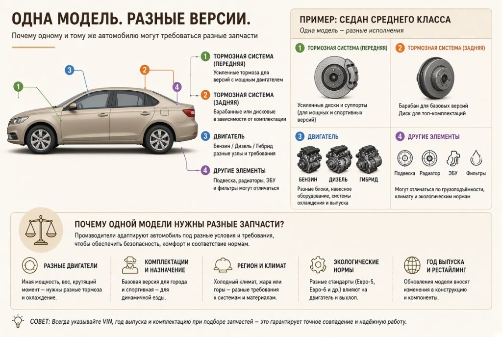 Инфографика: почему у одной модели автомобиля могут быть разные версии узлов
